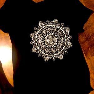 black tshirt with white mandala on it very cute boho design